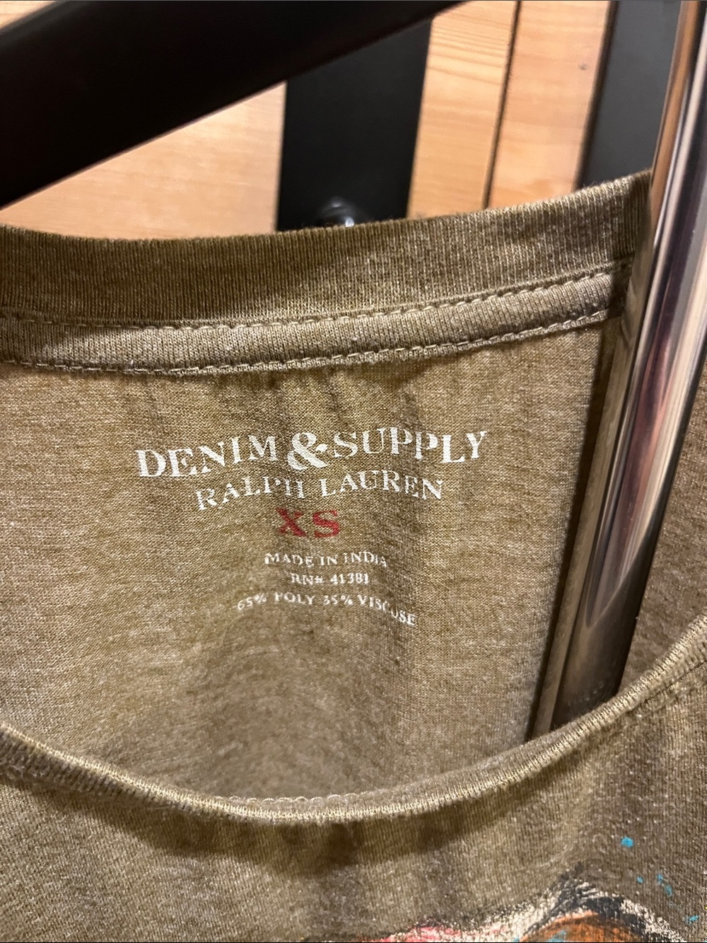Denim & Supply Ralph Lauren Olive Graphic Tie-Side Cropped Tee - Picture 2 of 9